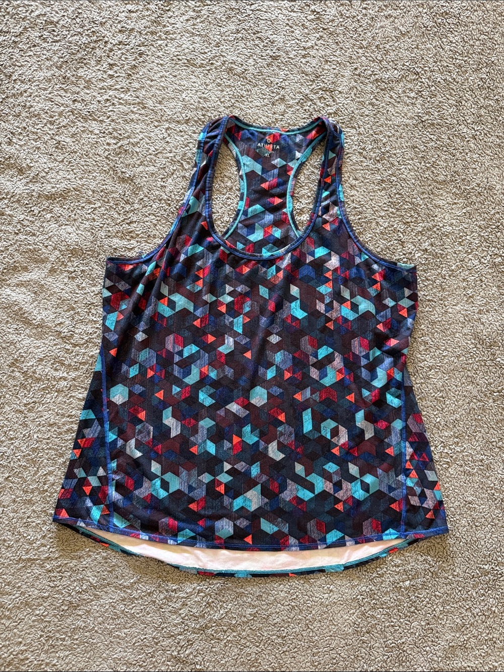 Athleta Multicolor Geometric Racerback Tank - Black, Blue, Red